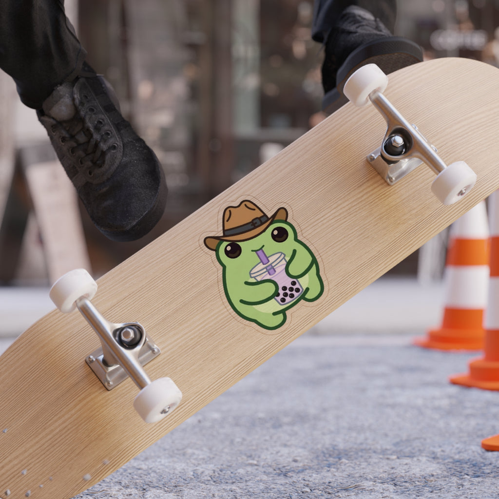 Boba Frog Die-Cut Outdoor Clear Sticker - Waterproof Transparent Logo Decal Best on Light Surfaces