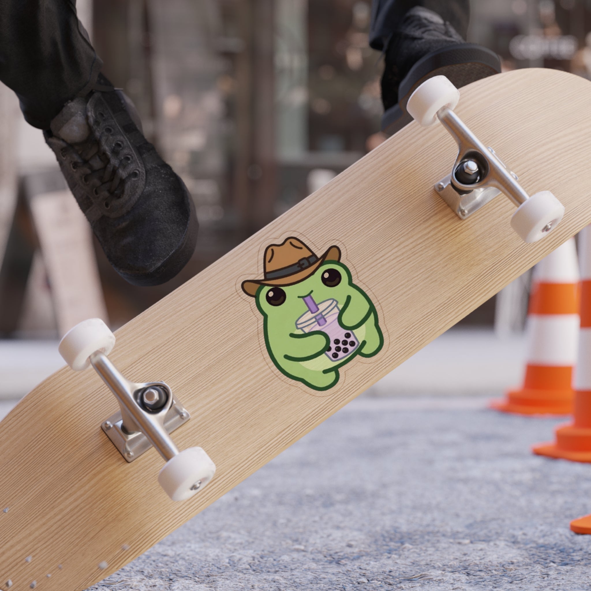 Boba Frog Die-Cut Outdoor Clear Sticker - Waterproof Transparent Logo Decal Best on Light Surfaces