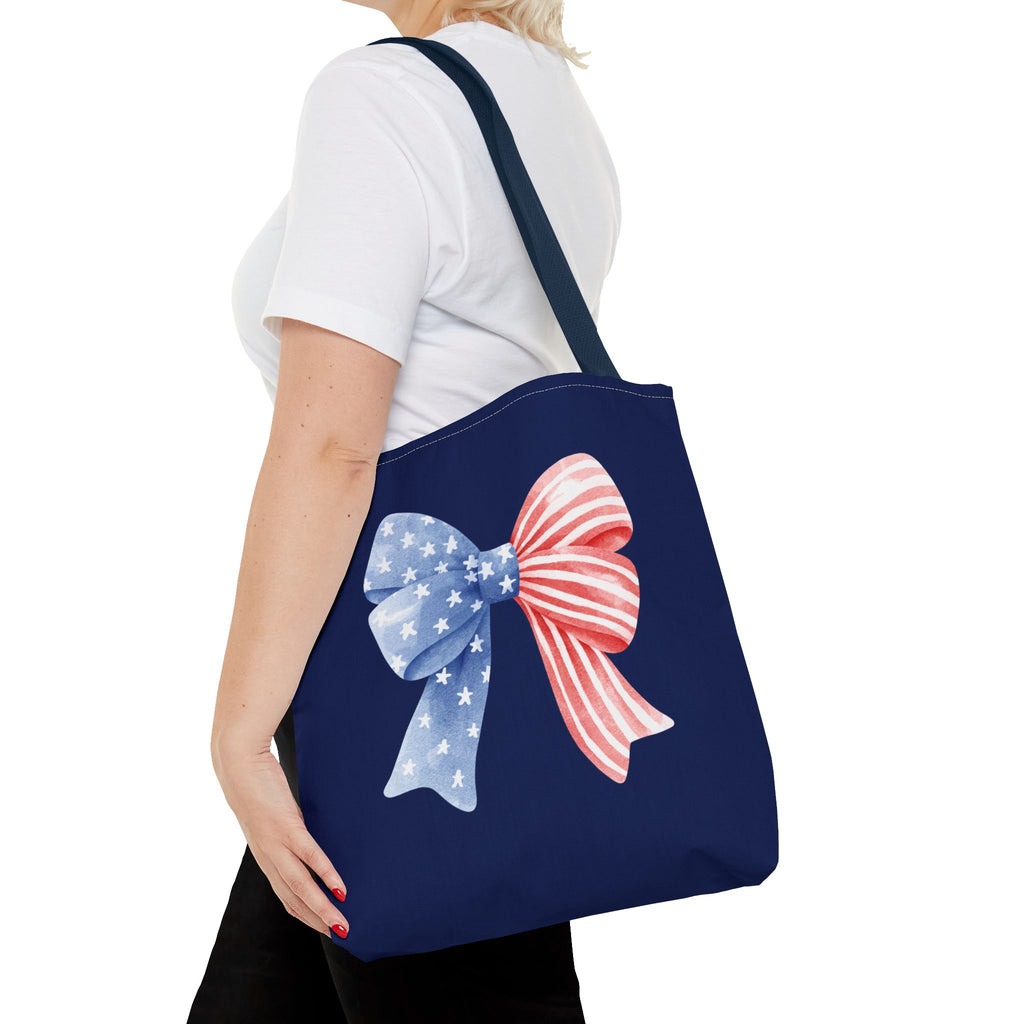 Patriotic Bow Tote Bag — American Flag Red White Blue Ribbon Tote
