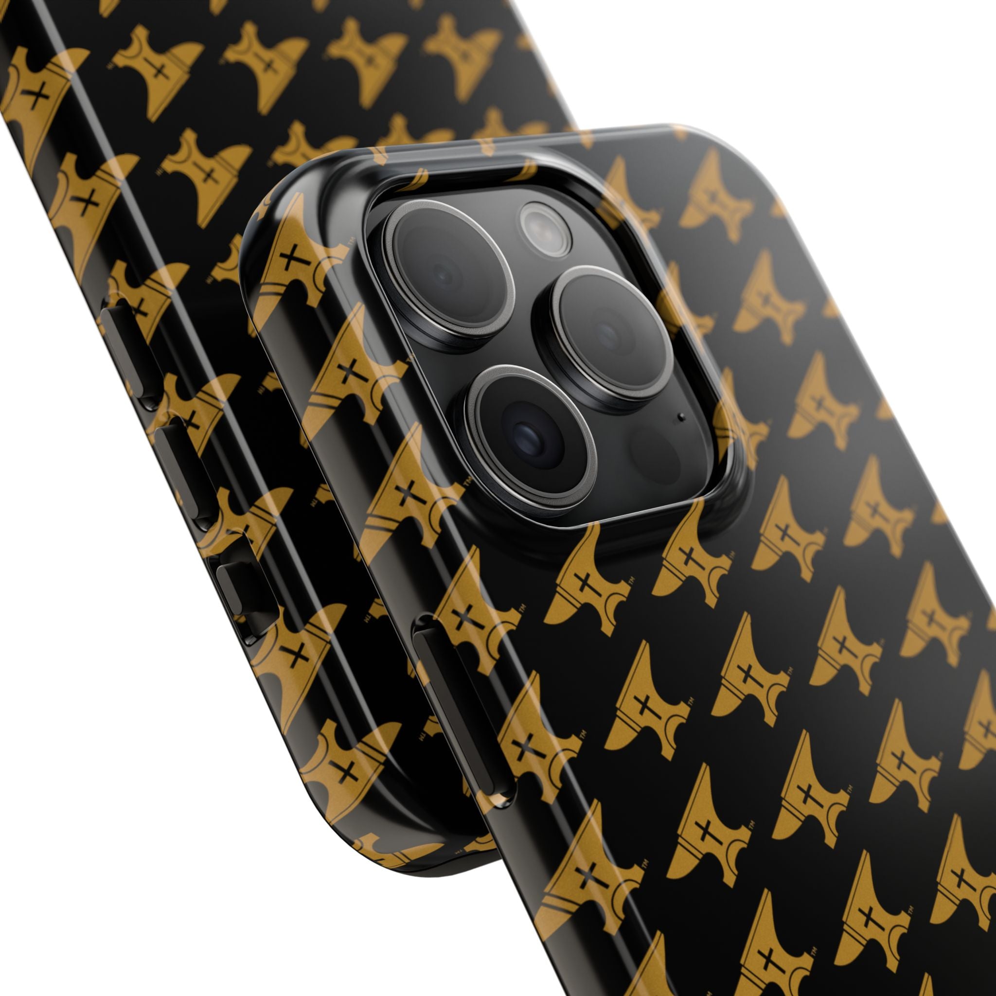 Gold Anvil Pattern Tough Phone Case — Durable Black & Metallic Repeat Design