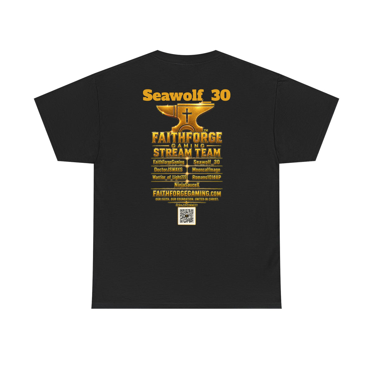 FaithForgeGaming Tee — FaithForge Stream Team Black Graphic T‑Shirt -Seawolf_30