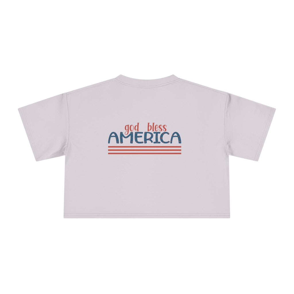 Women's Crop Tee — 'God Bless America' Patriotic Flag Print