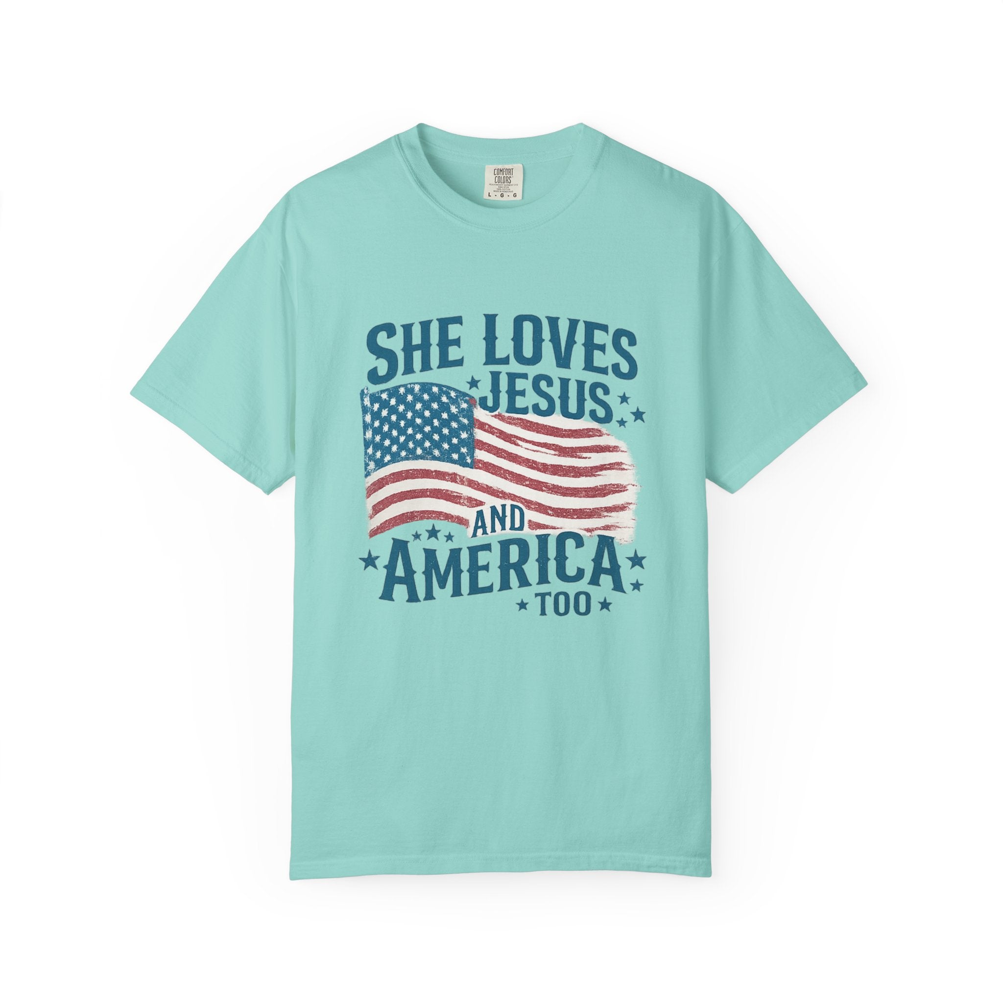 She Loves Jesus and America T-Shirt — Patriotic Christian Flag Tee