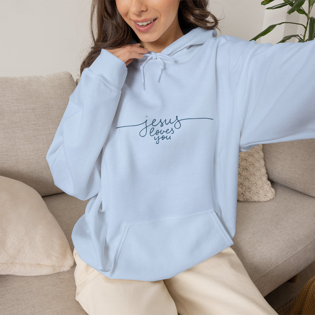 Jesus Loves You Script Hoodie — Minimal Christian Faith Pullover