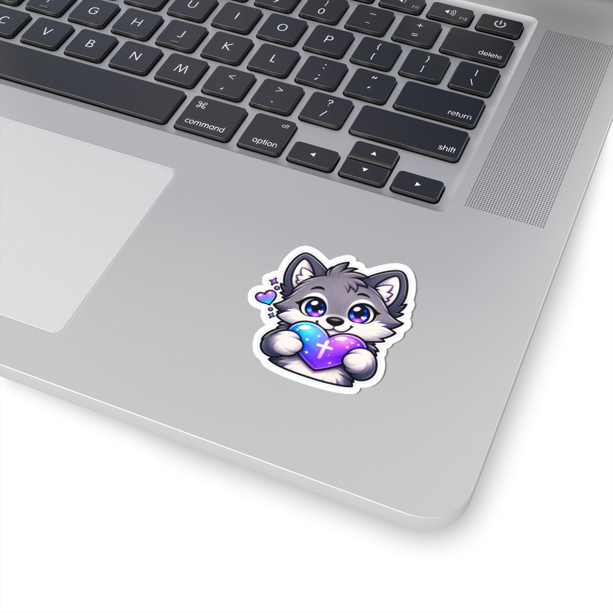 Cute Wolf Holding Heart Sticker — Seawolf Christian Wolf Vinyl Sticker