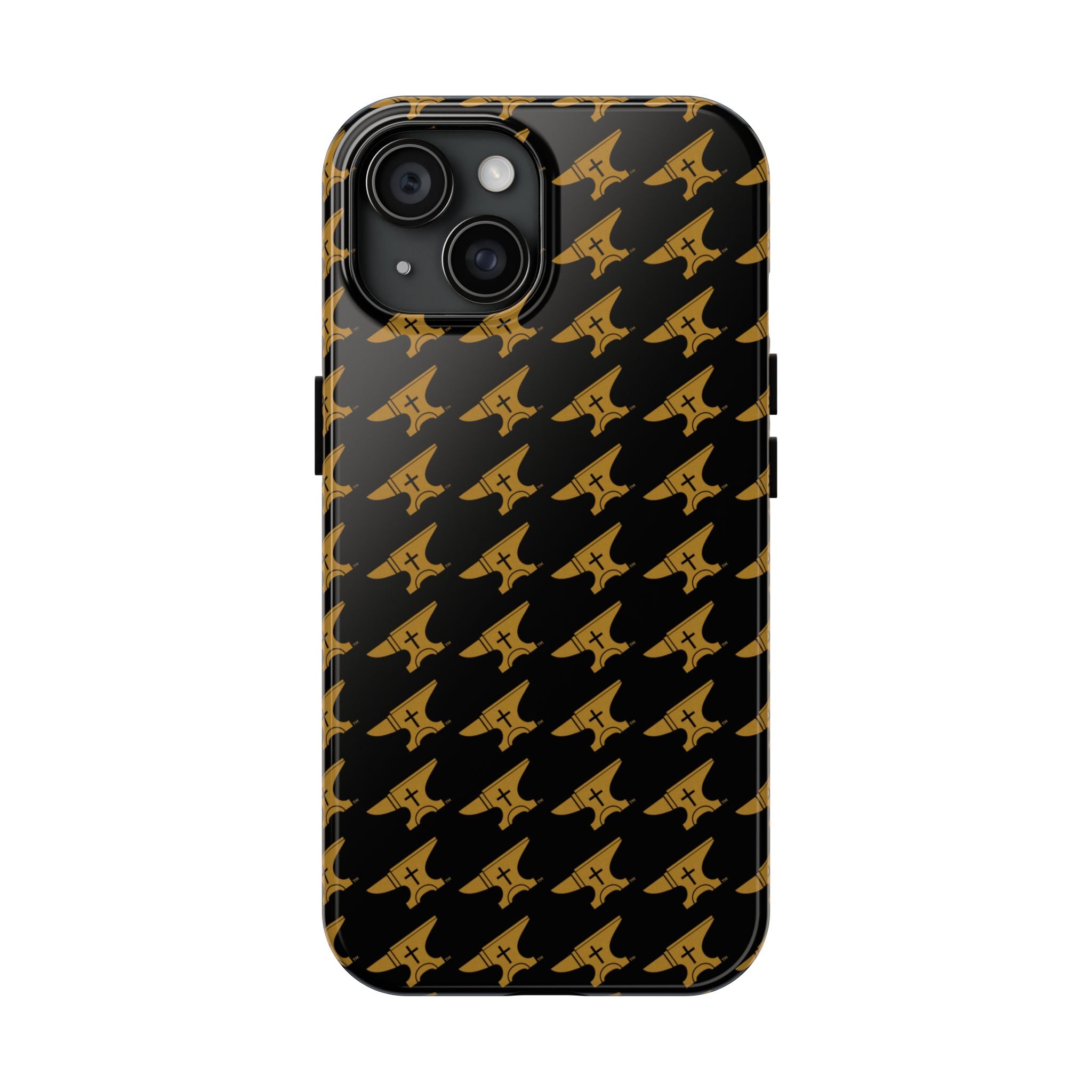 Gold Anvil Pattern Tough Phone Case — Durable Black & Metallic Repeat Design