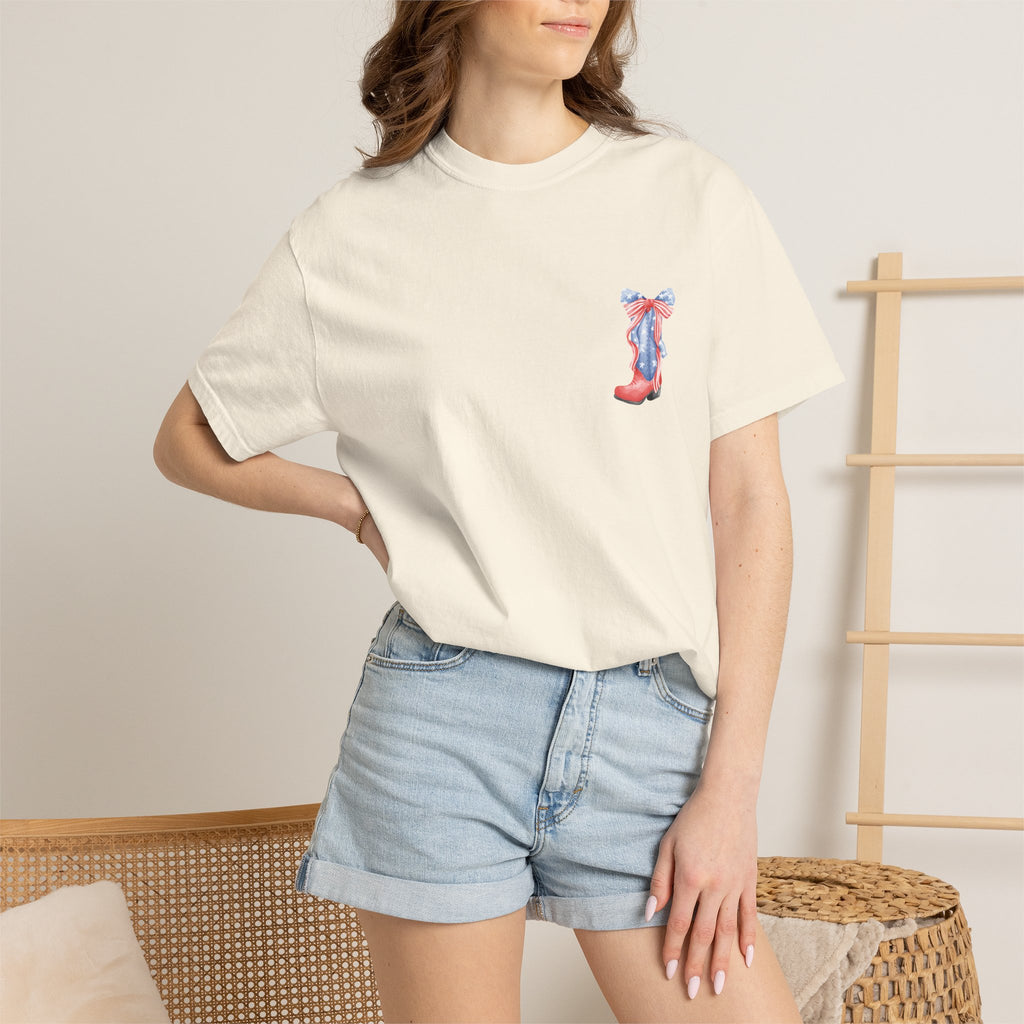 Patriotic Flag Bow T-Shirt — American Stars & Stripes Chest and Back Tee