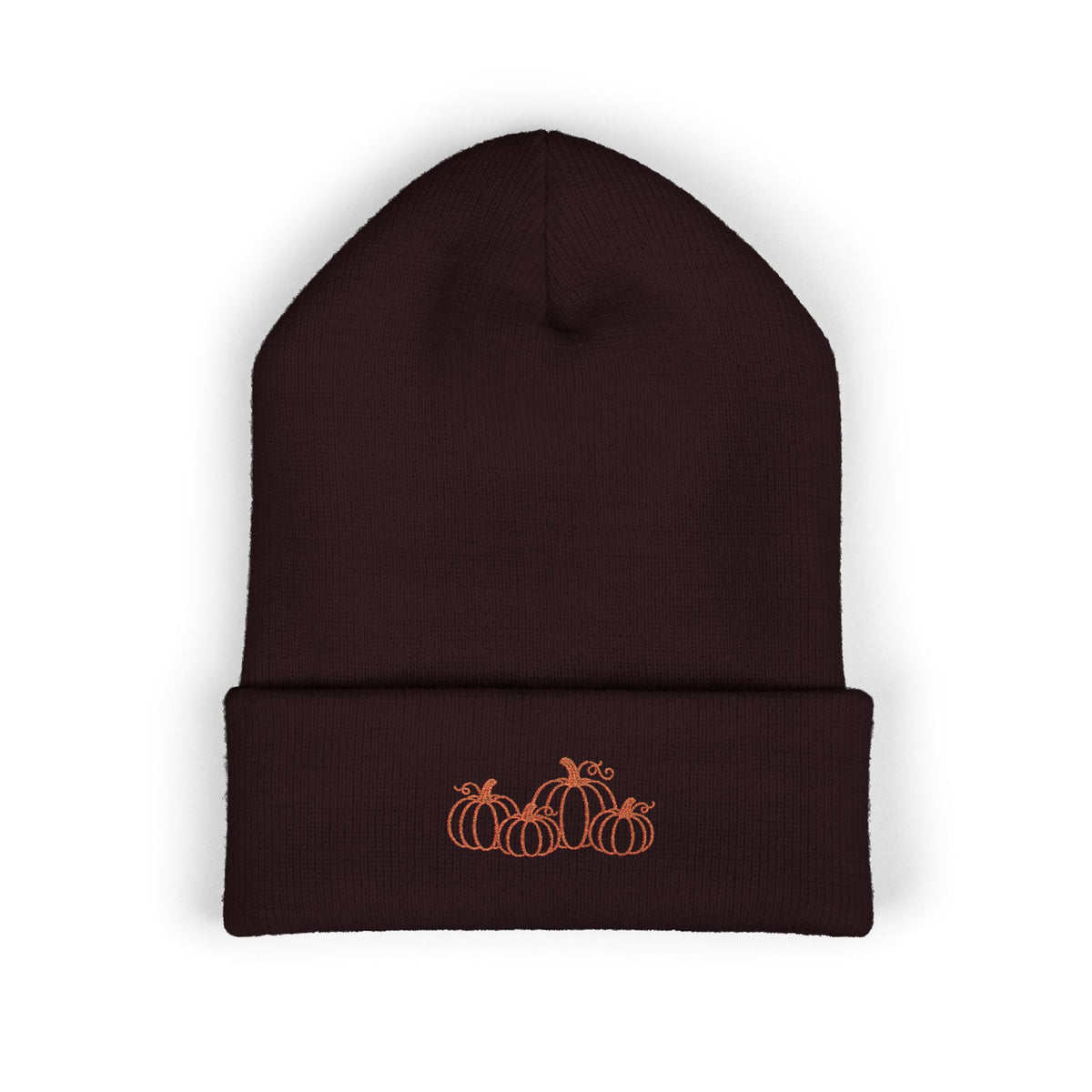 Embroidered Pumpkin Cuffed Beanie — Fall Autumn Knit Hat