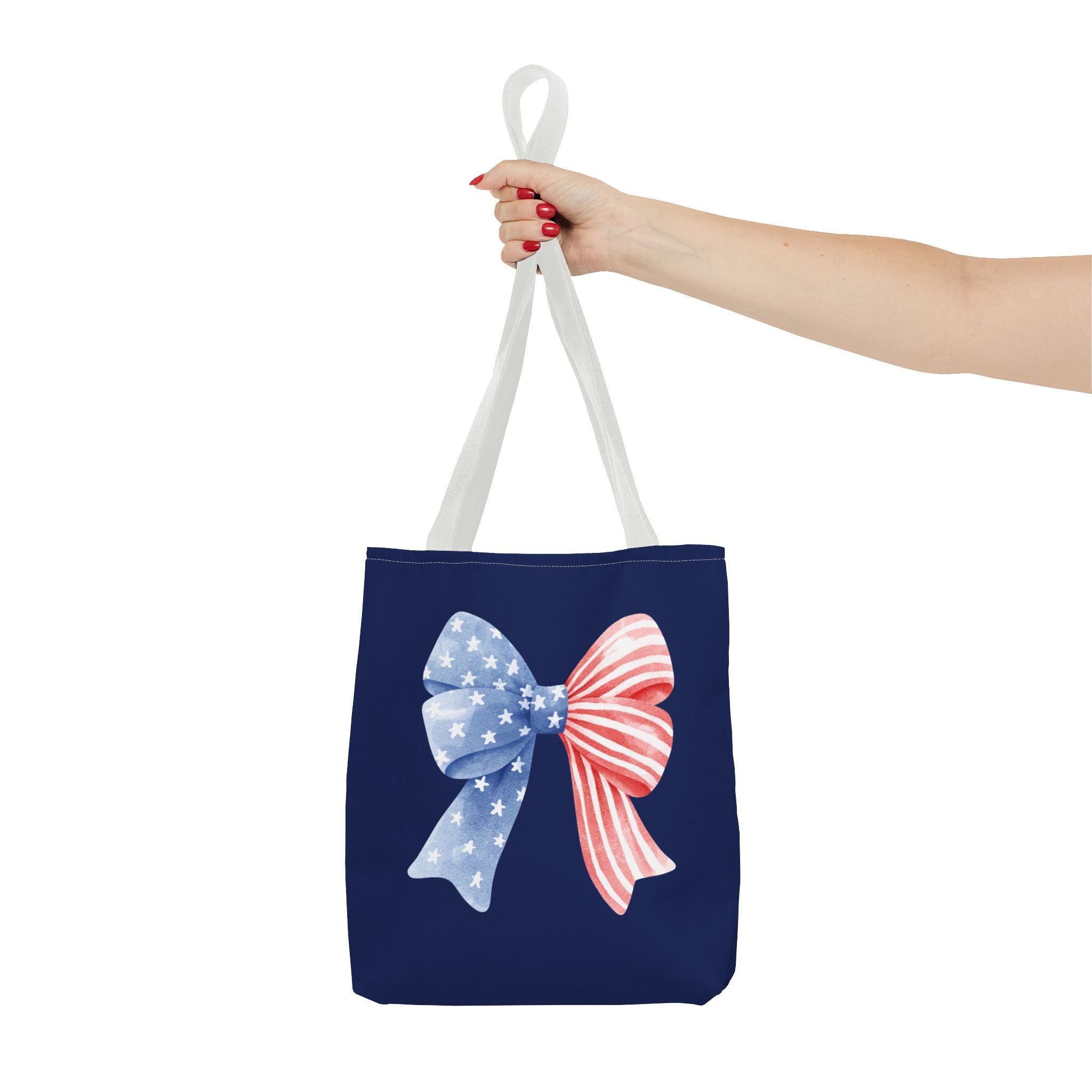 Patriotic Bow Tote Bag — American Flag Red White Blue Ribbon Tote