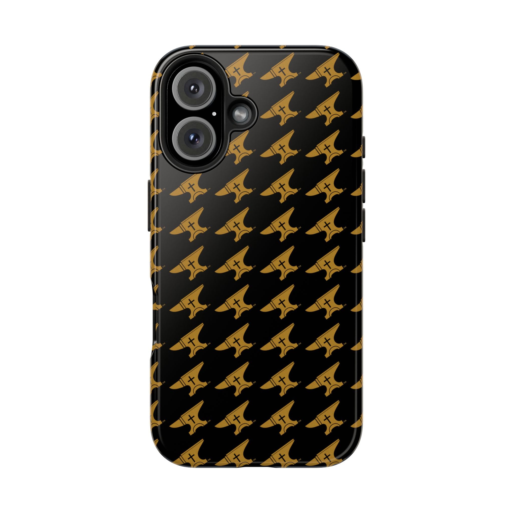Gold Anvil Pattern Tough Phone Case — Durable Black & Metallic Repeat Design