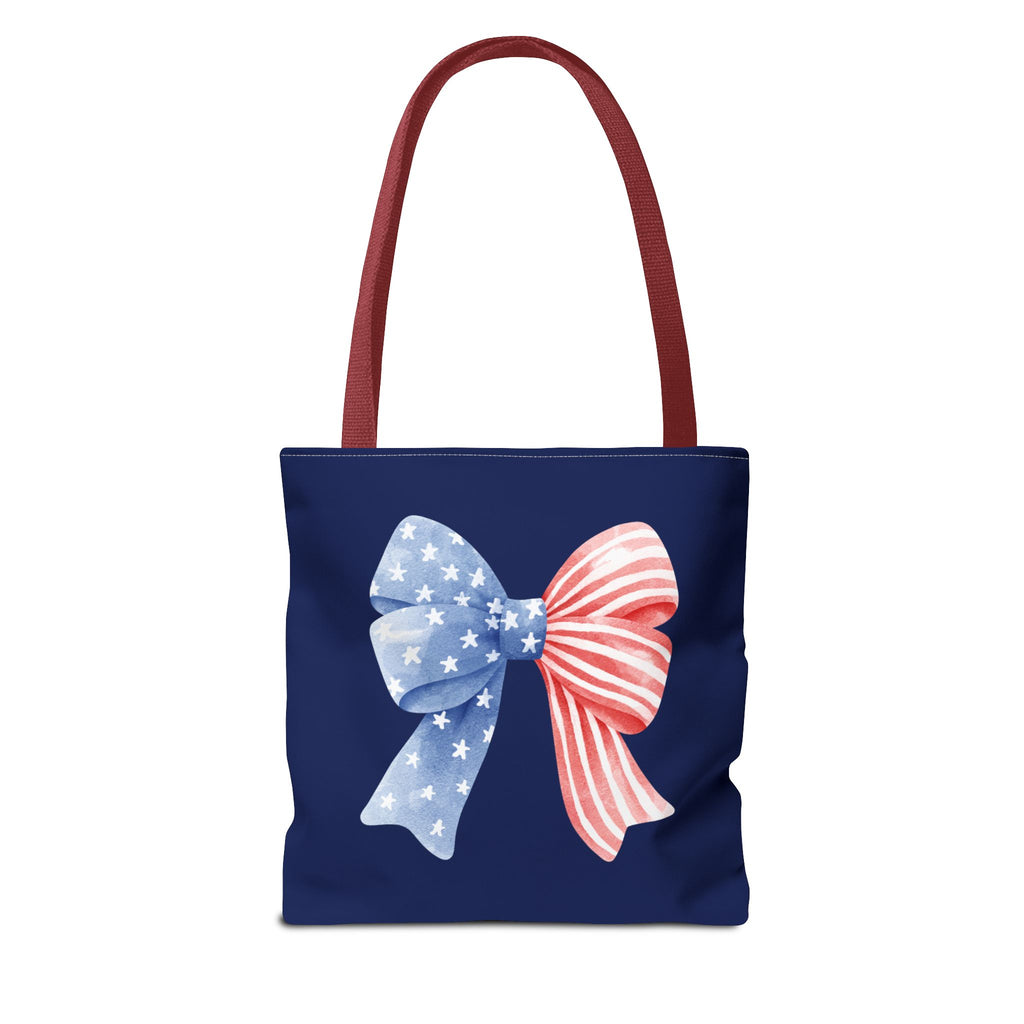 Patriotic Bow Tote Bag — American Flag Red White Blue Ribbon Tote