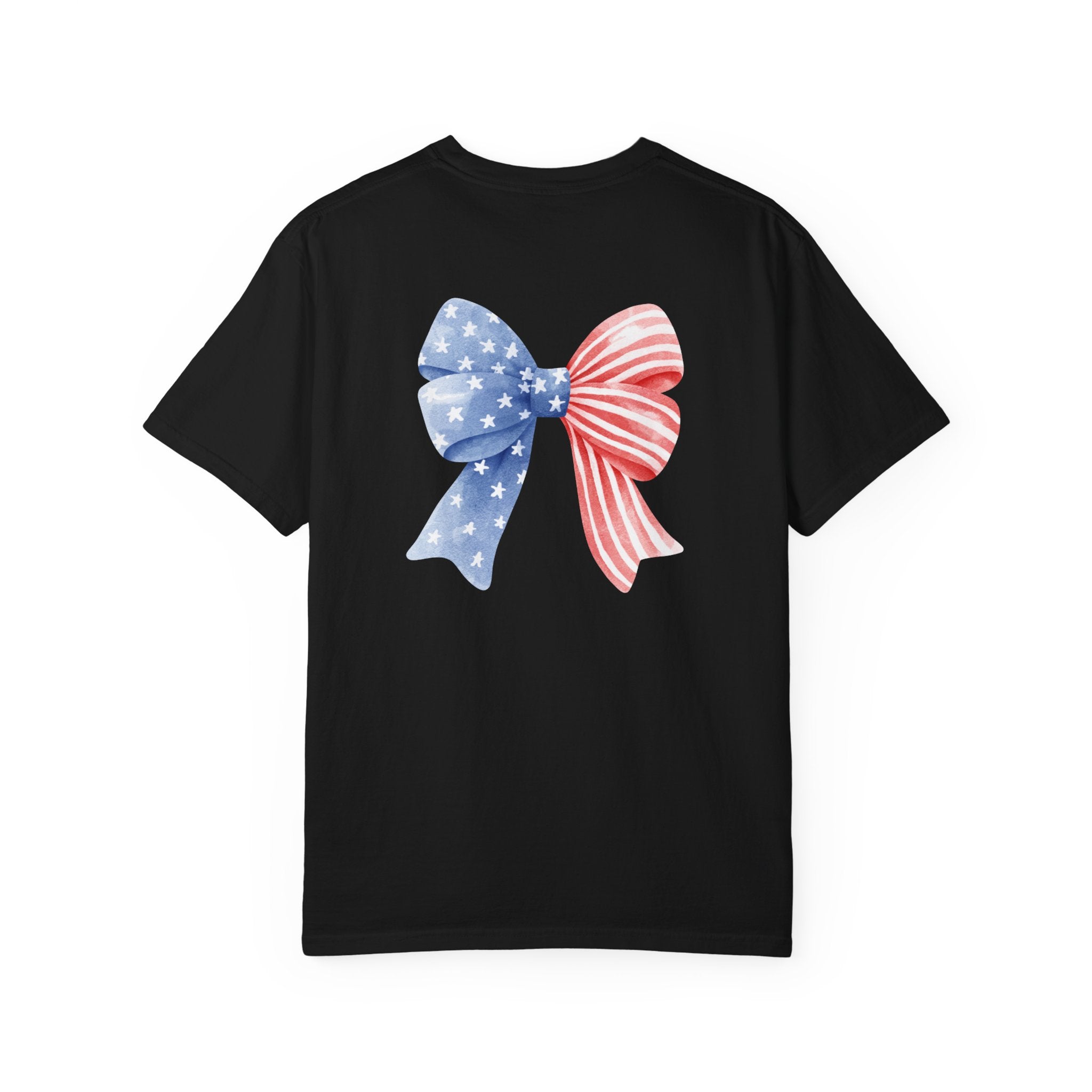 Patriotic Flag Bow T-Shirt — American Stars & Stripes Chest and Back Tee