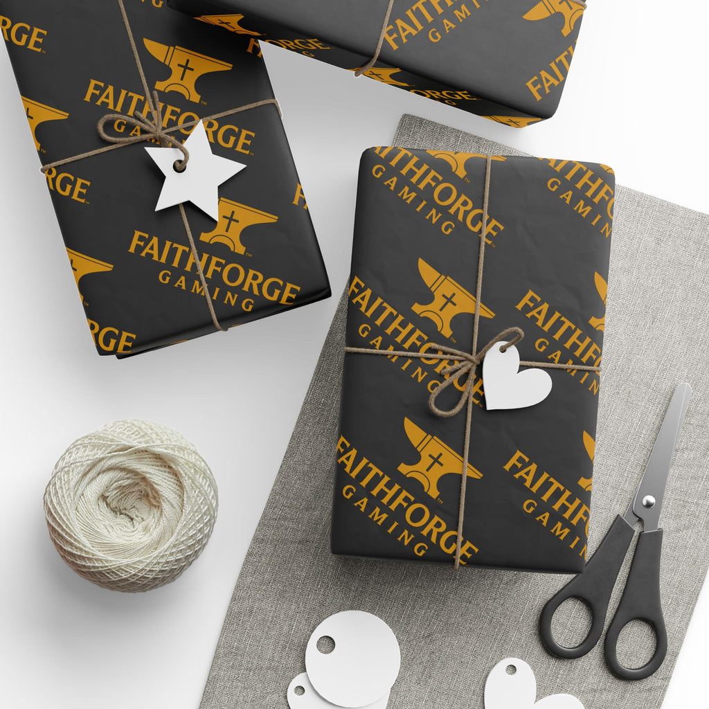 FFG Logo Wrapping Paper – Black & Gold "Faithforge Gaming" Design