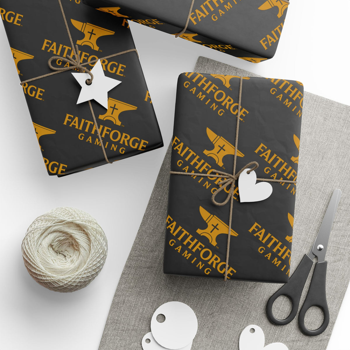 FFG Logo Wrapping Paper – Black & Gold "Faithforge Gaming" Design
