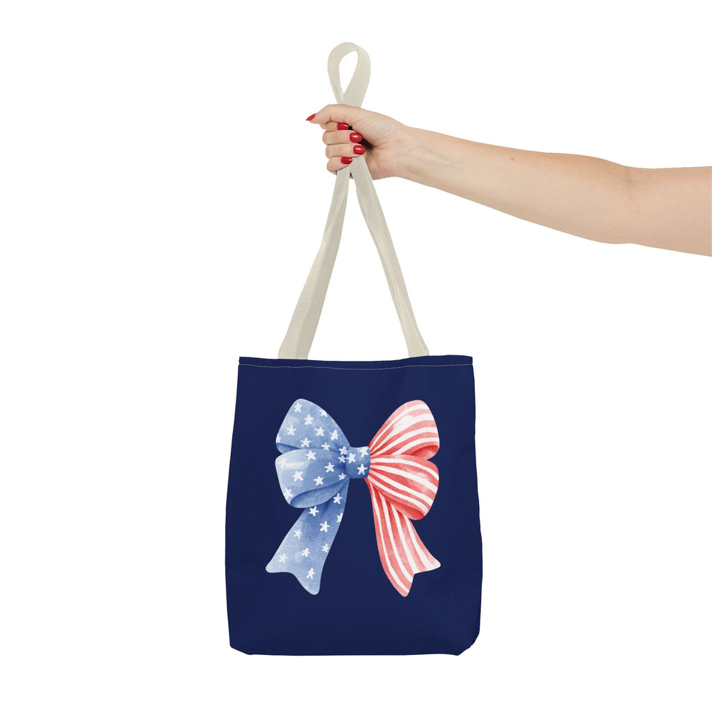 Patriotic Bow Tote Bag — American Flag Red White Blue Ribbon Tote