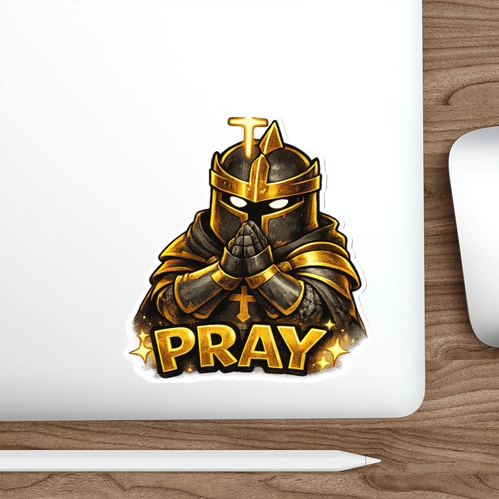 FaithForge Knight Pray Die-Cut Sticker — Water-resistant vinyl