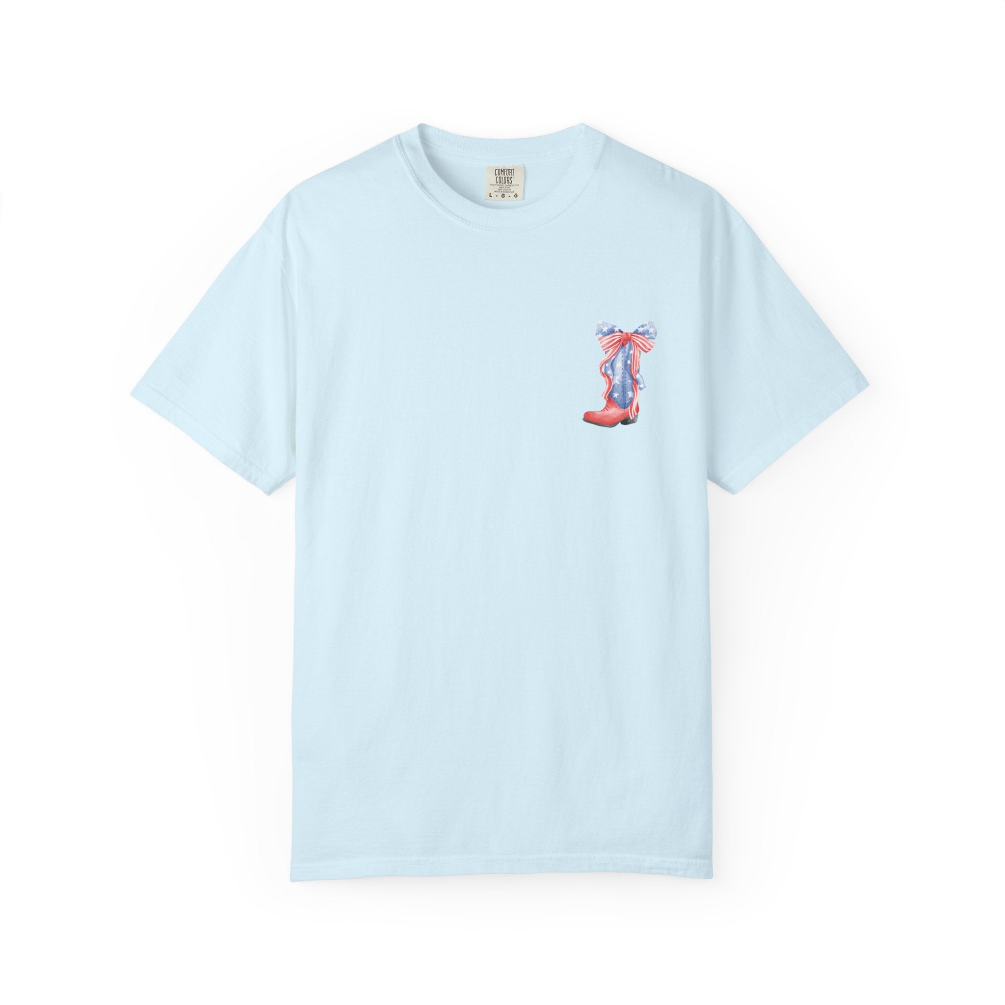 Patriotic Flag Bow T-Shirt — American Stars & Stripes Chest and Back Tee