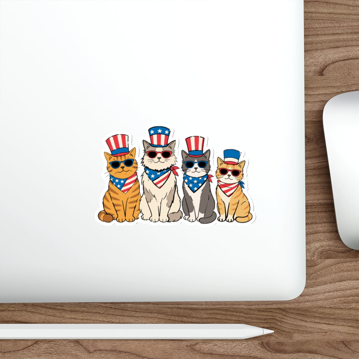 Patriotic Cat Pack Die-Cut Sticker - 4th of July USA Cats with Uncle Sam Hats