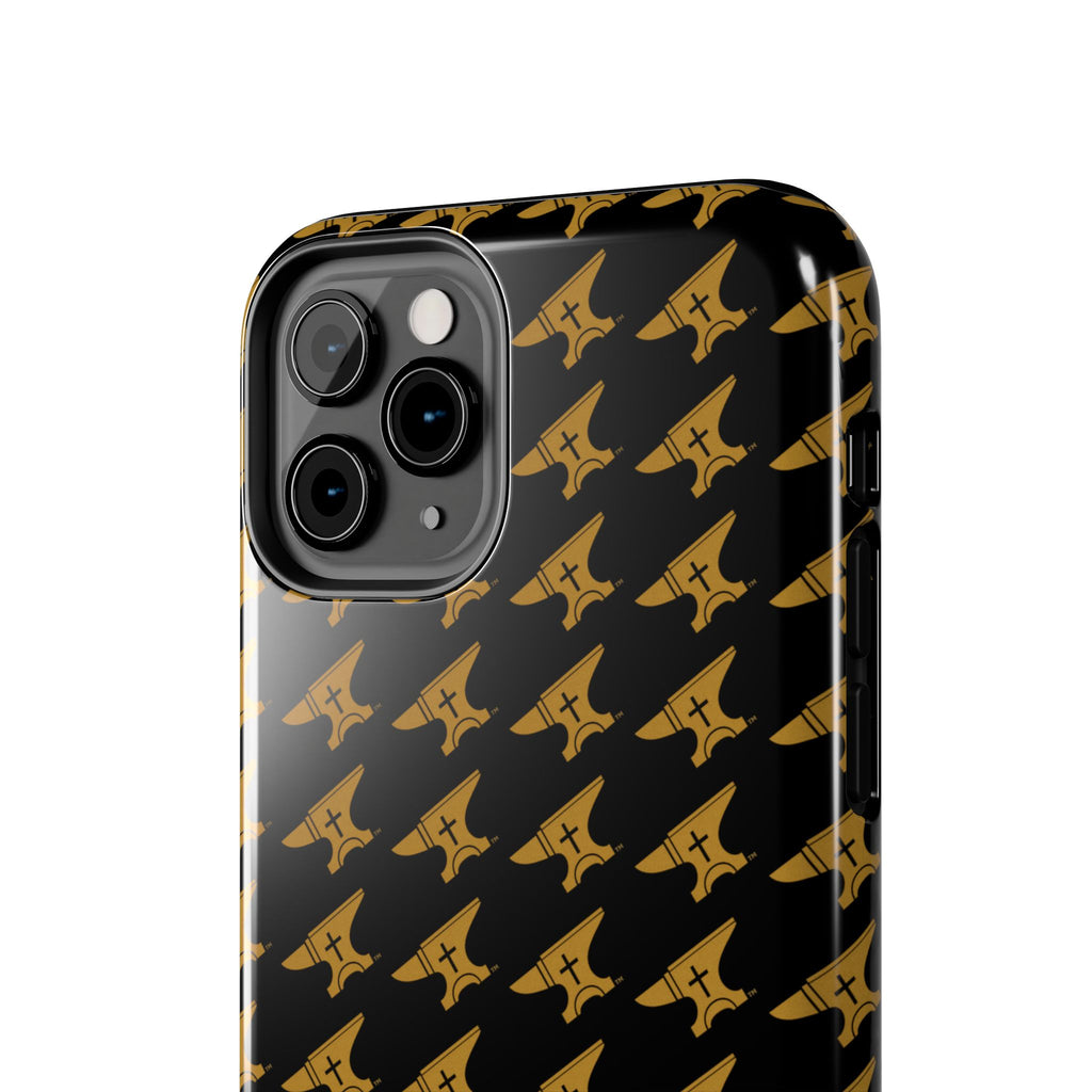 Gold Anvil Pattern Tough Phone Case — Durable Black & Metallic Repeat Design