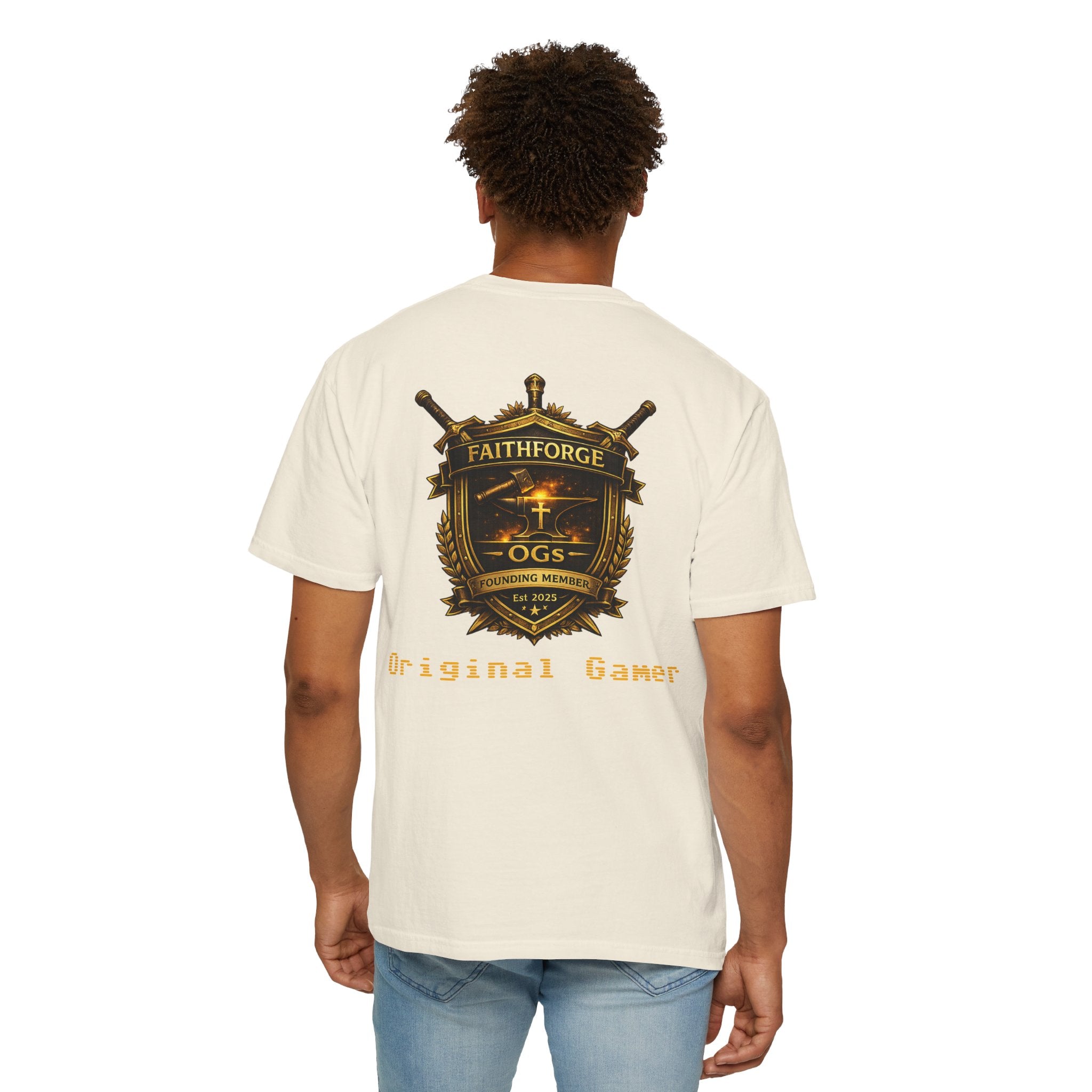 FaithForge OG Gaming T-Shirt — Logo Tee with Anvil & Cross (Christian Gamer Apparel)
