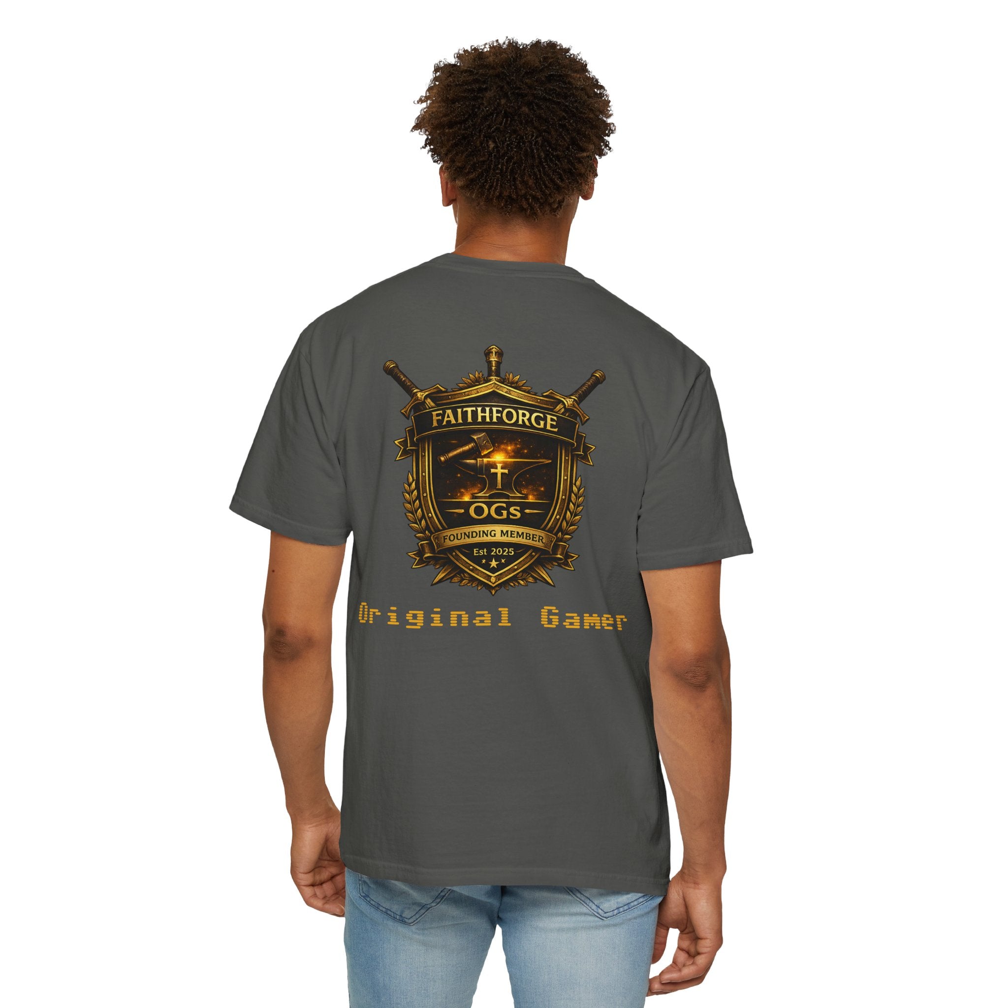 FaithForge OG Gaming T-Shirt — Logo Tee with Anvil & Cross (Christian Gamer Apparel)