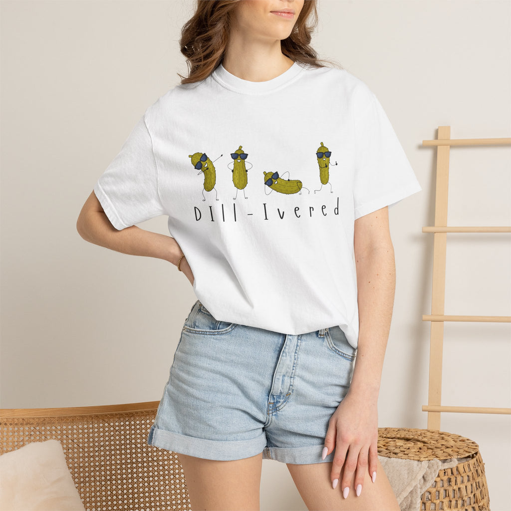 Dill-Livered Pickle Pun T-Shirt — Funny Pickle Lover Tee