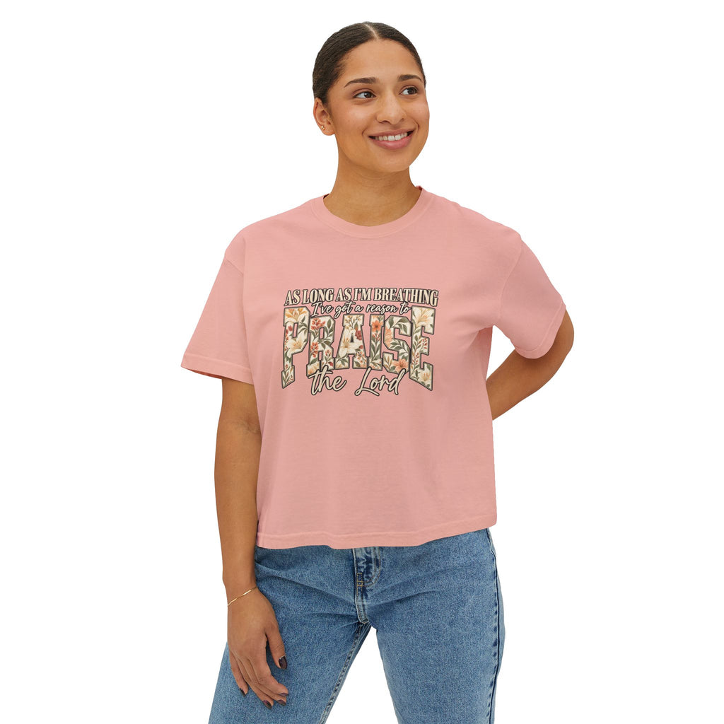 Women's Boxy Tee – Floral “Praise” Graphic Shirt