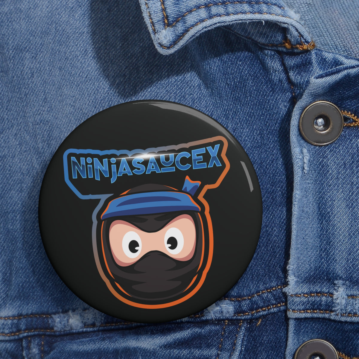 NinjaSauceX Mascot Pin Button — Custom Enamel-Style Badge