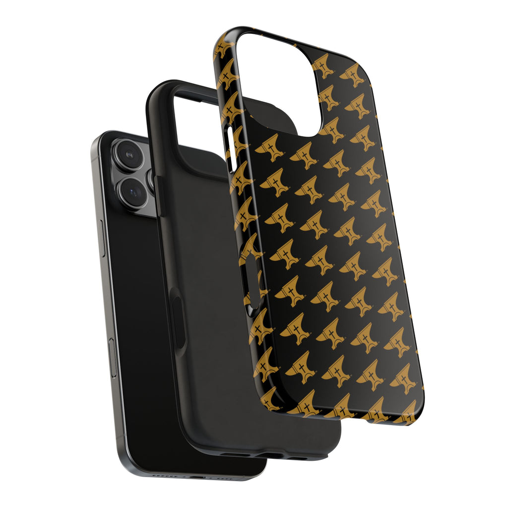 Gold Anvil Pattern Tough Phone Case — Durable Black & Metallic Repeat Design