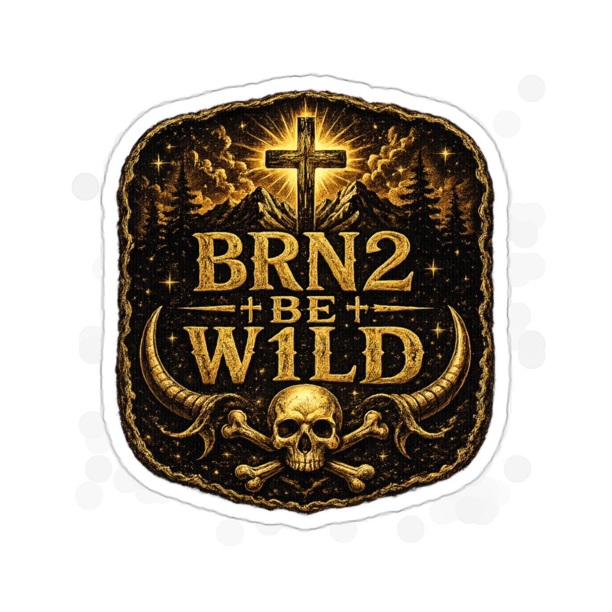 BRN2BEW1LD Die-Cut Sticker Indoor/Outdoor — Christian Skull Cross Outdoor Adventure Decal