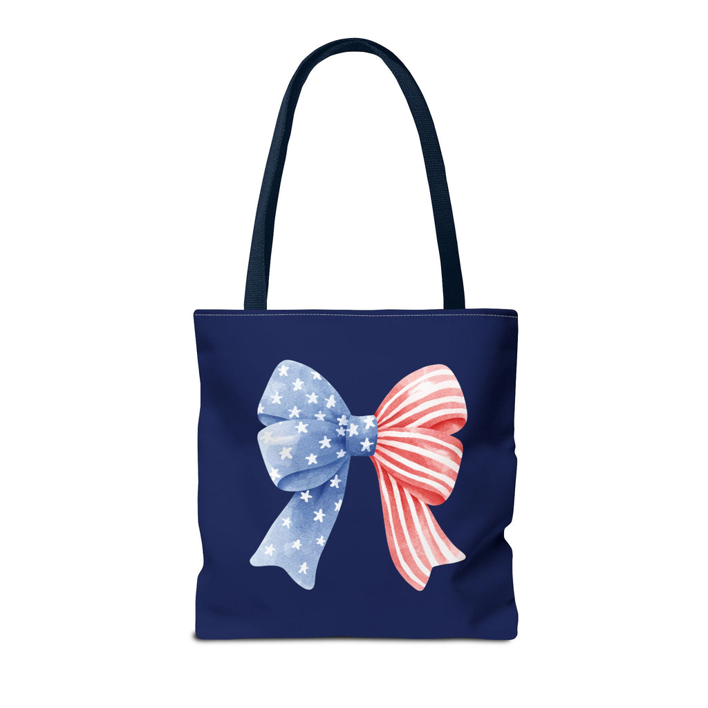 Patriotic Bow Tote Bag — American Flag Red White Blue Ribbon Tote