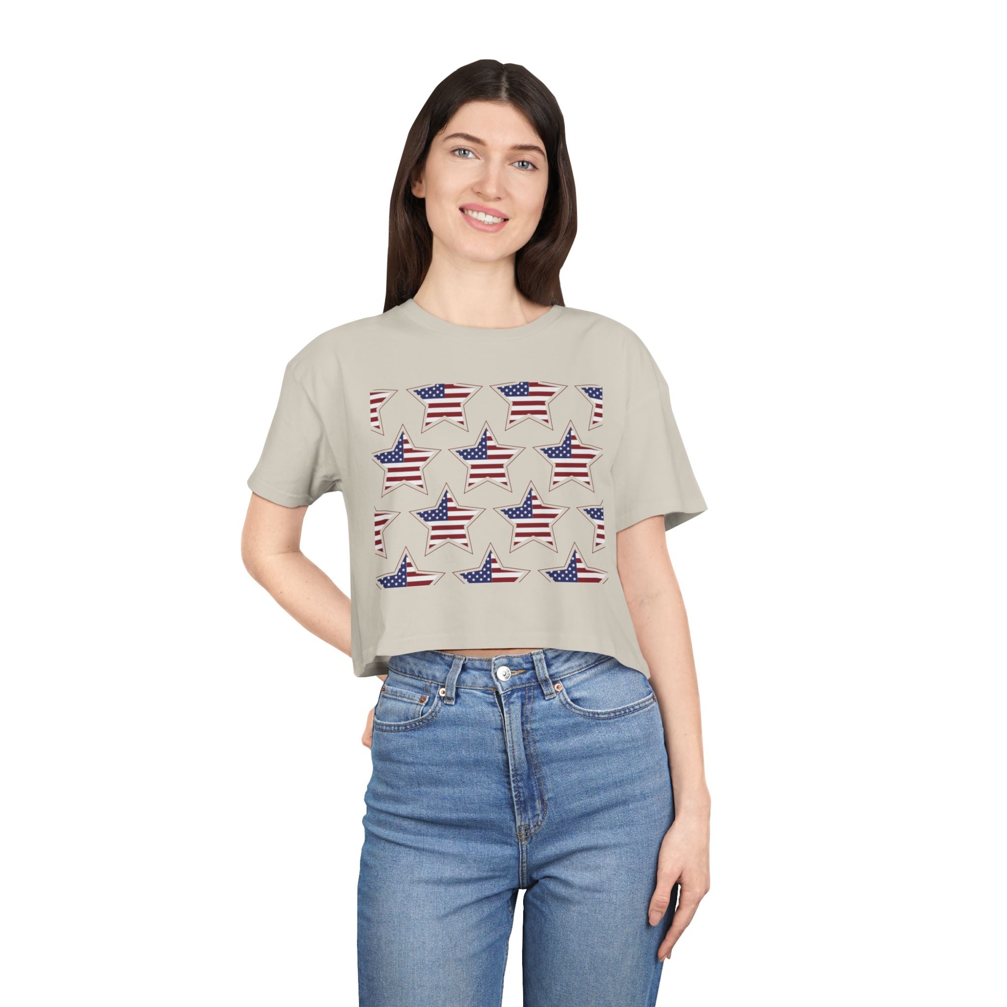 Women's Crop Tee — 'God Bless America' Patriotic Flag Print