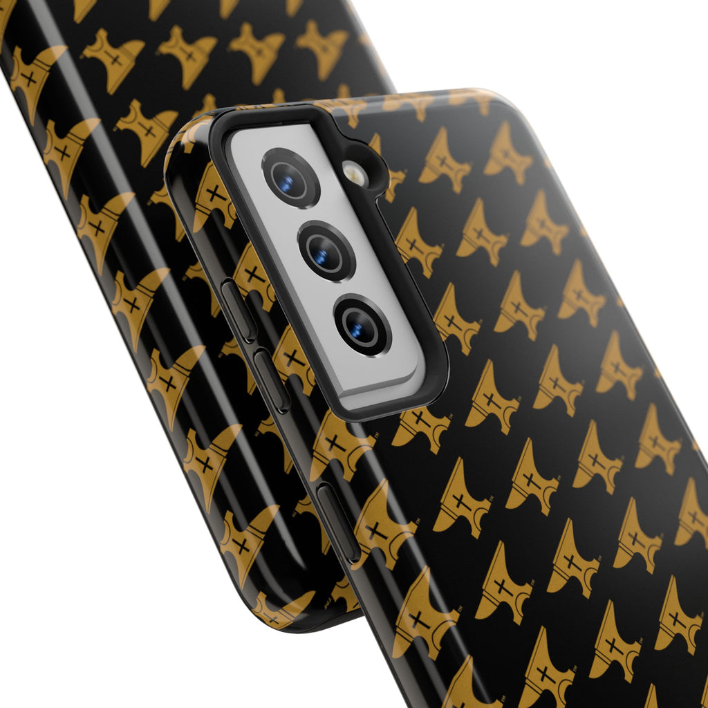 Gold Anvil Pattern Tough Phone Case — Durable Black & Metallic Repeat Design
