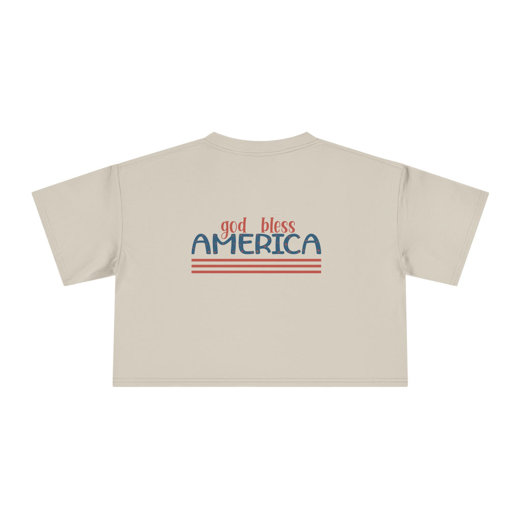 Women's Crop Tee — 'God Bless America' Patriotic Flag Print