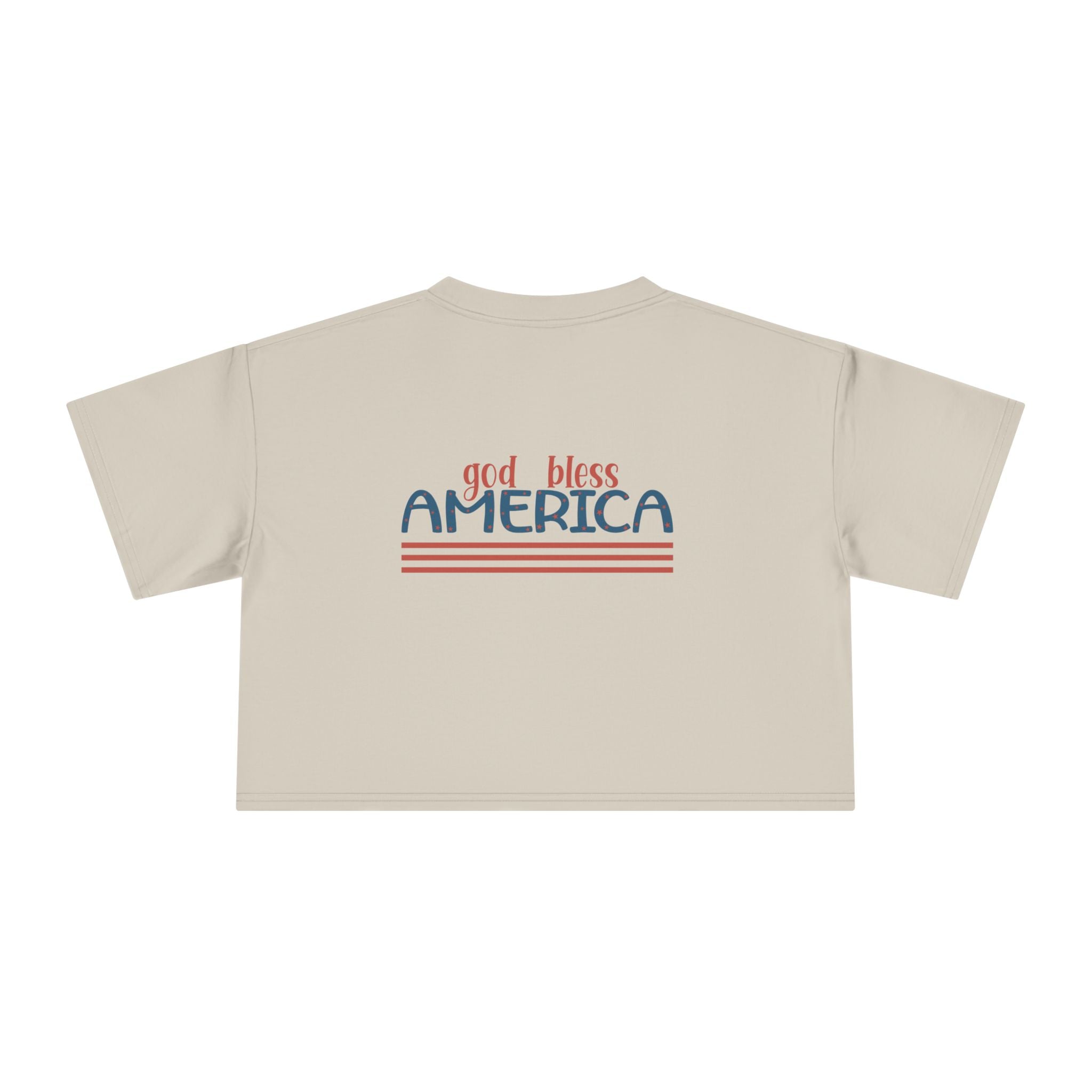 Women's Crop Tee — 'God Bless America' Patriotic Flag Print