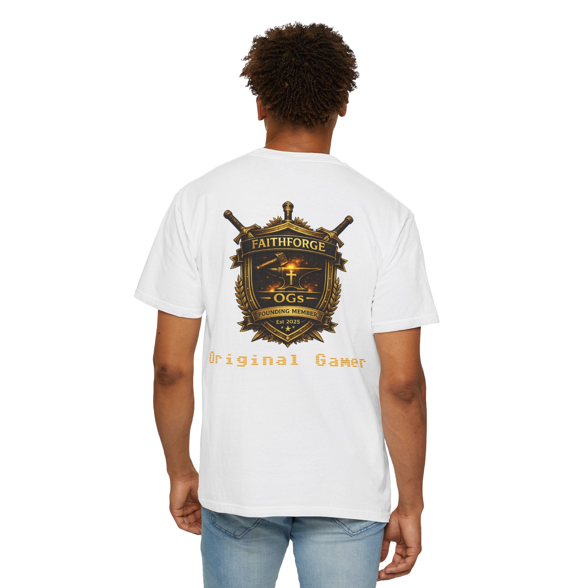 FaithForge OG Gaming T-Shirt — Logo Tee with Anvil & Cross (Christian Gamer Apparel)