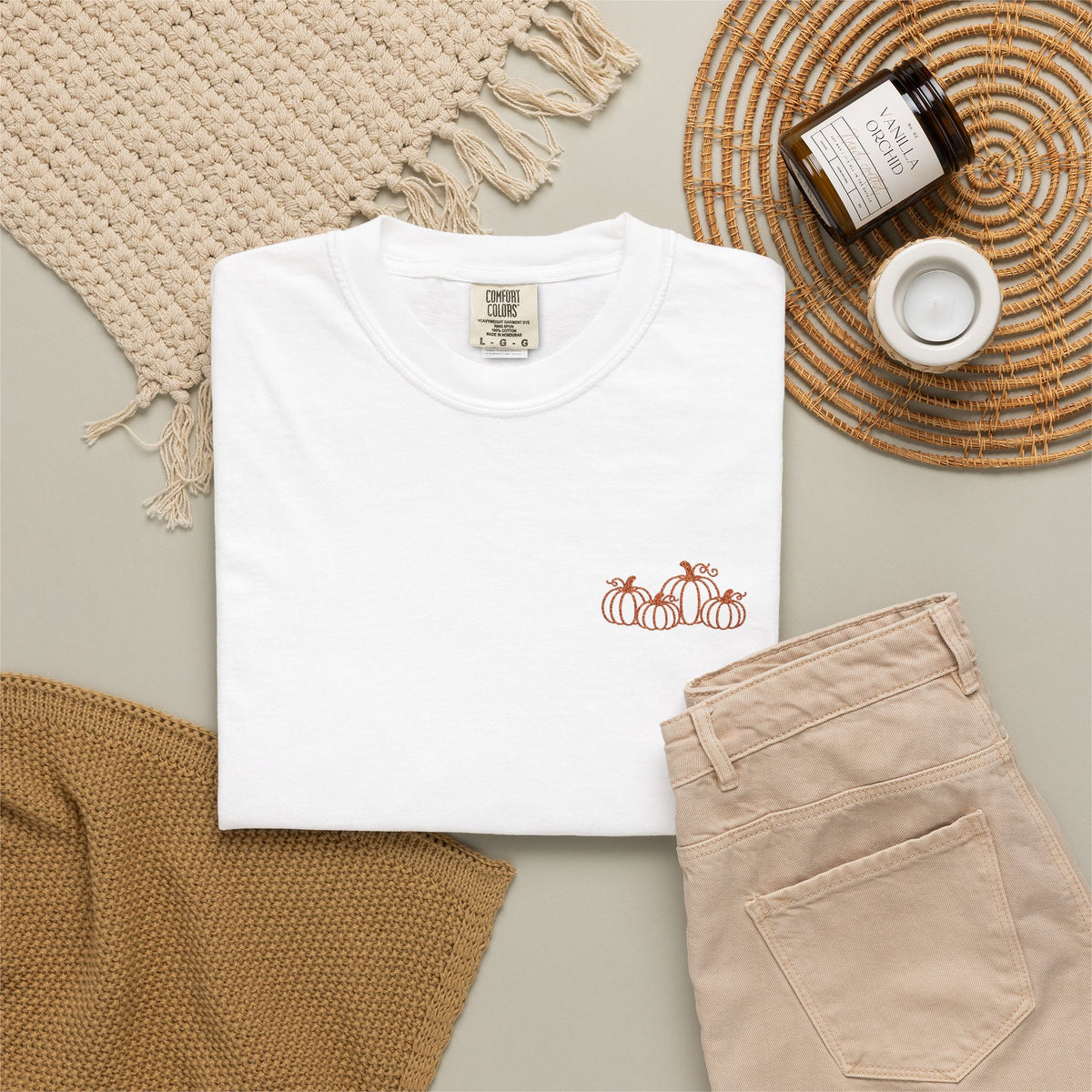 CutePocket Tee — Small Chest  pumpkin embroidered T-Shirt