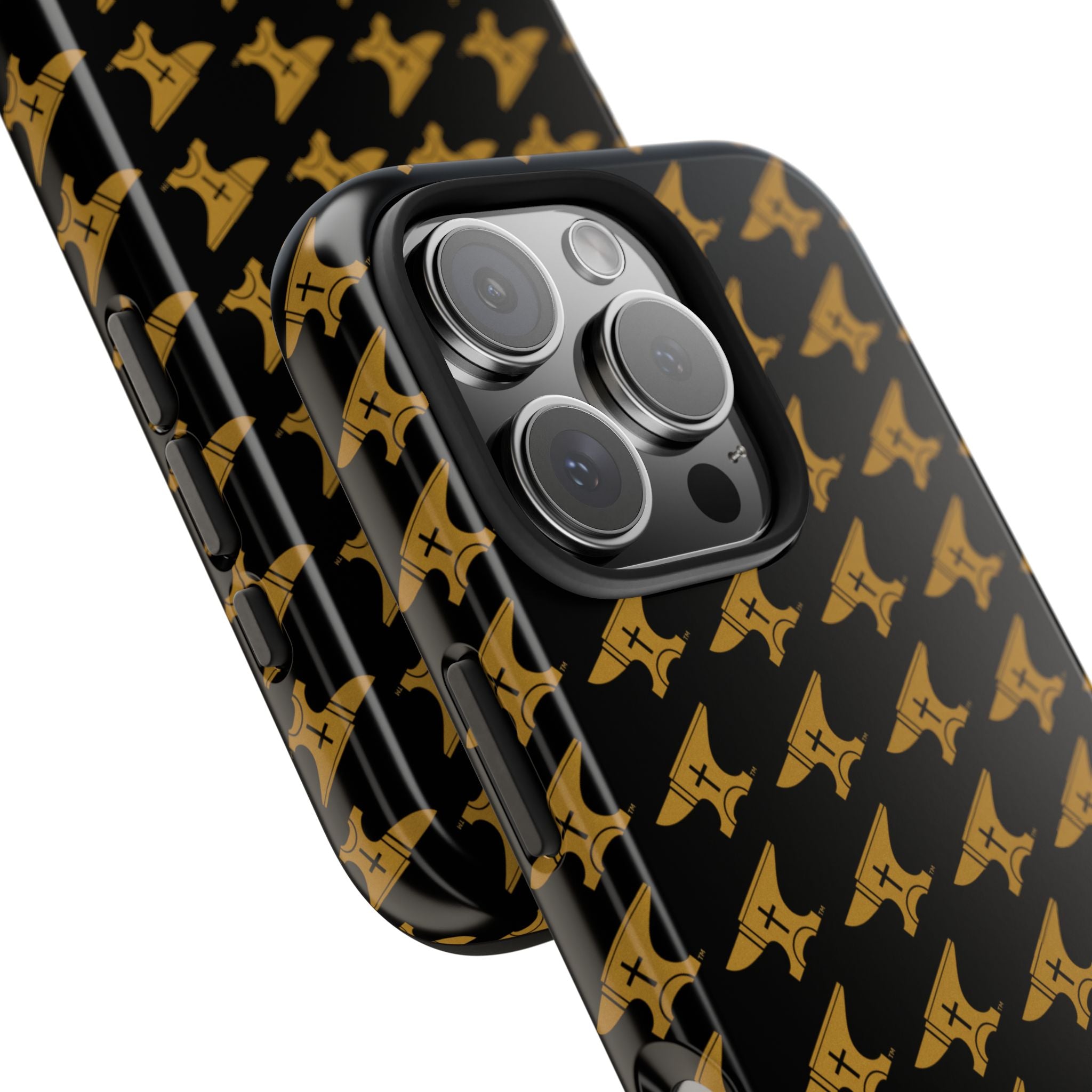 Gold Anvil Pattern Tough Phone Case — Durable Black & Metallic Repeat Design