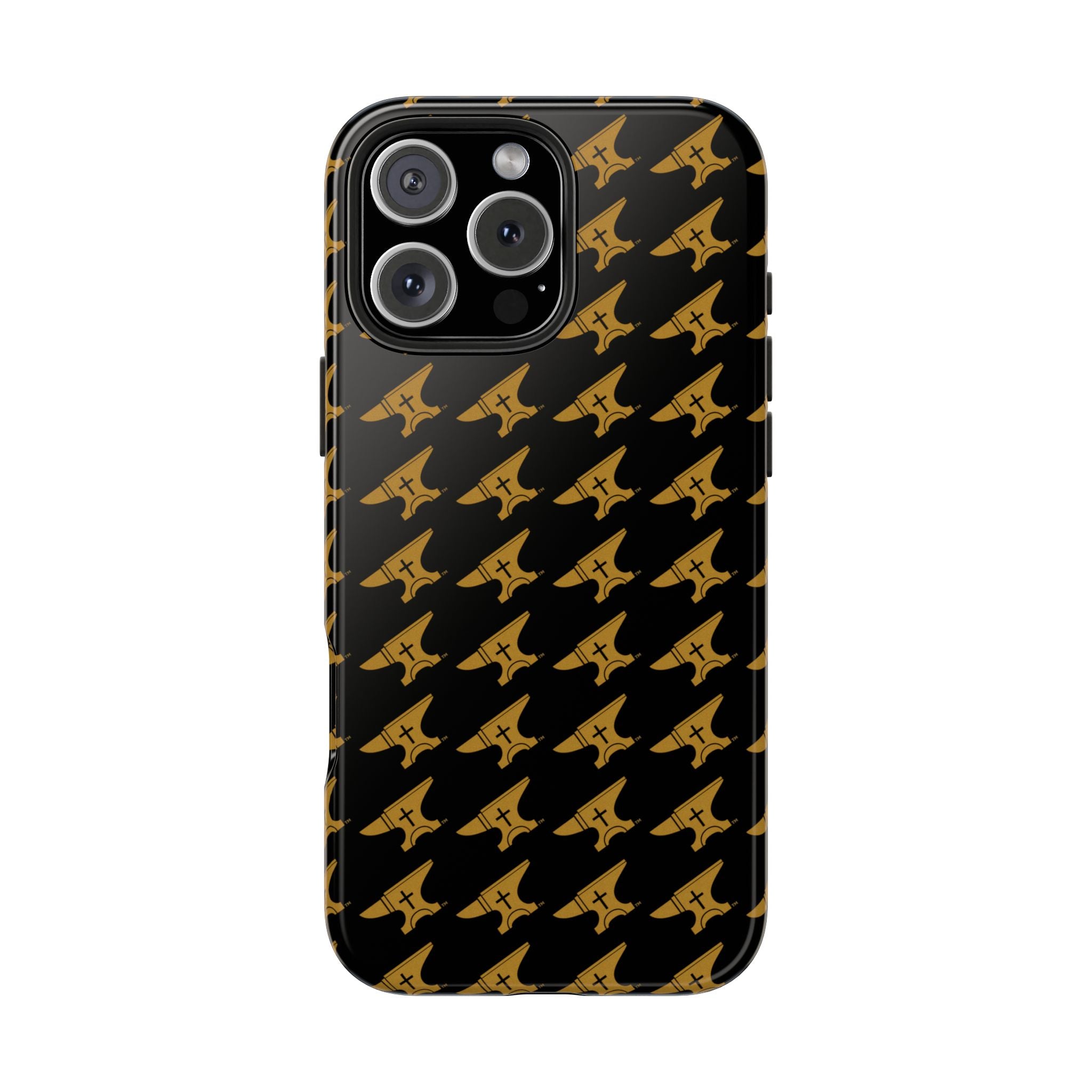 Gold Anvil Pattern Tough Phone Case — Durable Black & Metallic Repeat Design