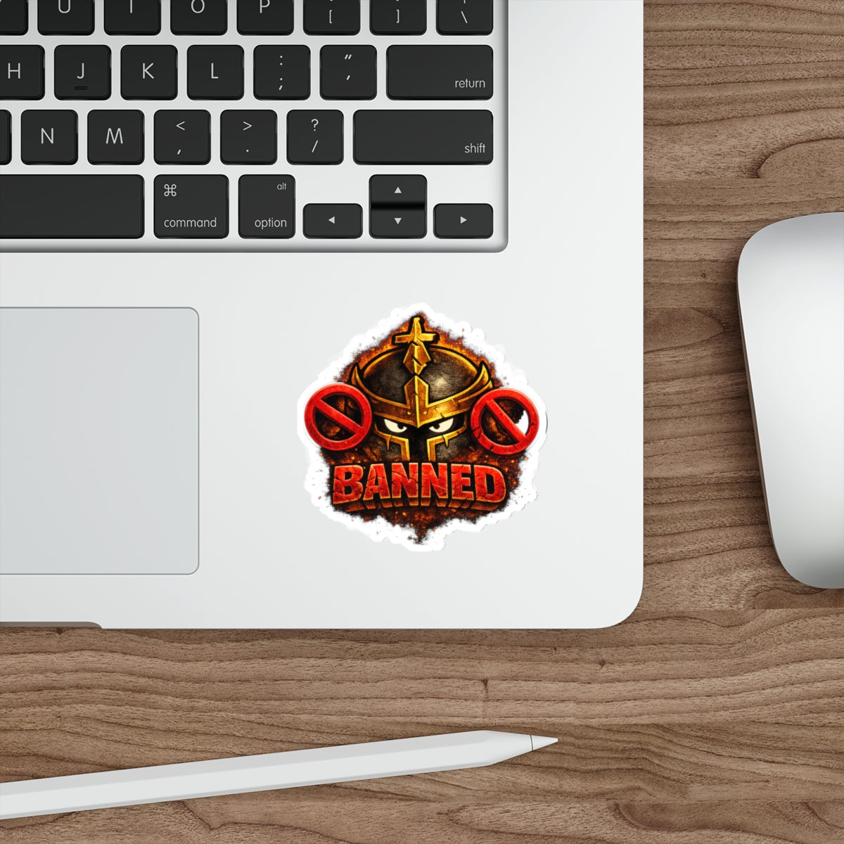 FaithForge Knight Banned Die-Cut Sticker — Water-resistant vinyl