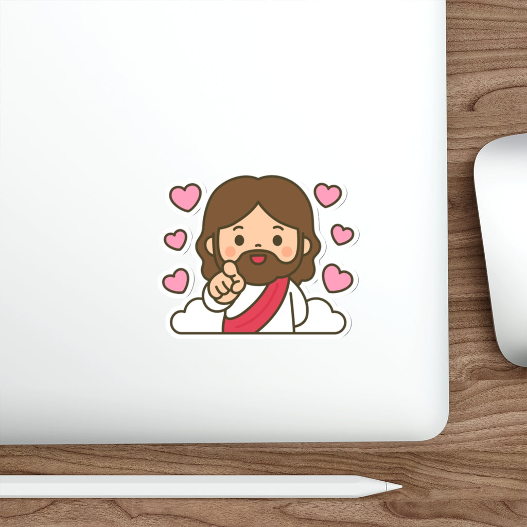 Cute Jesus Die-Cut Sticker — God Loves You Sticker with Hearts