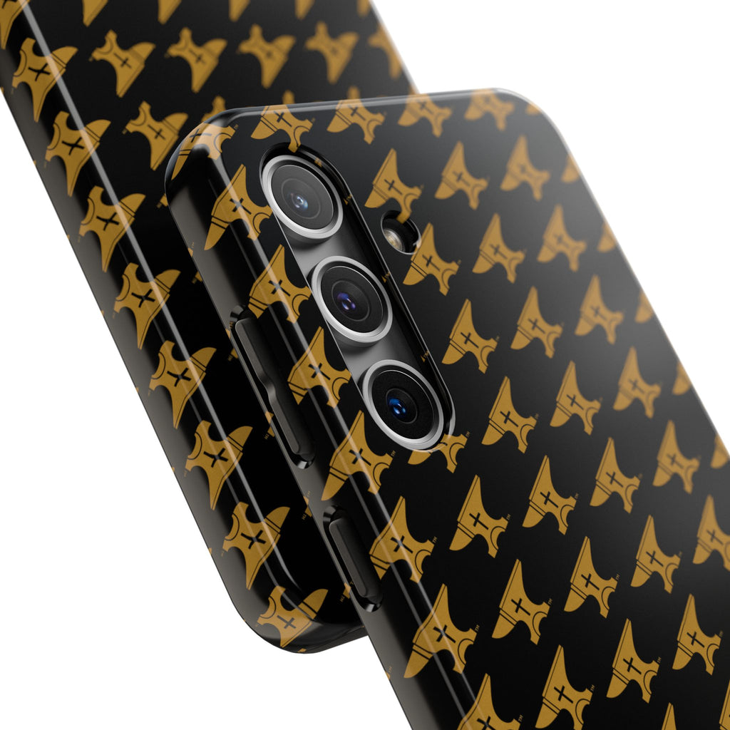 Gold Anvil Pattern Tough Phone Case — Durable Black & Metallic Repeat Design