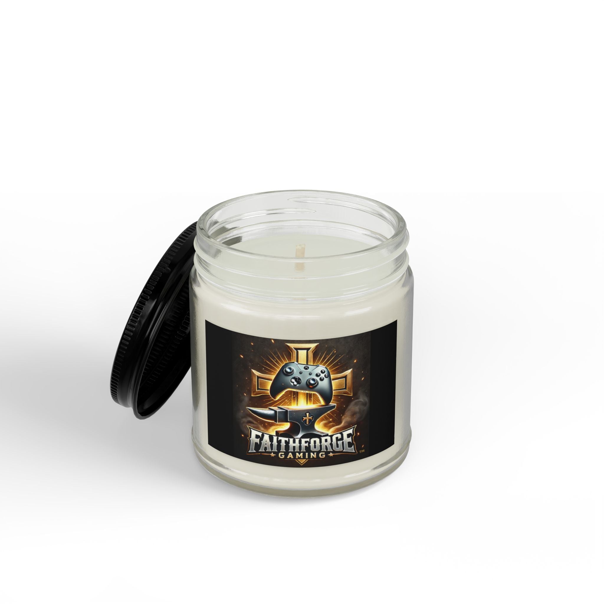FaithForge Gaming Scented Soy Candle — Amber Jar with Black Lid (4oz & 9oz)