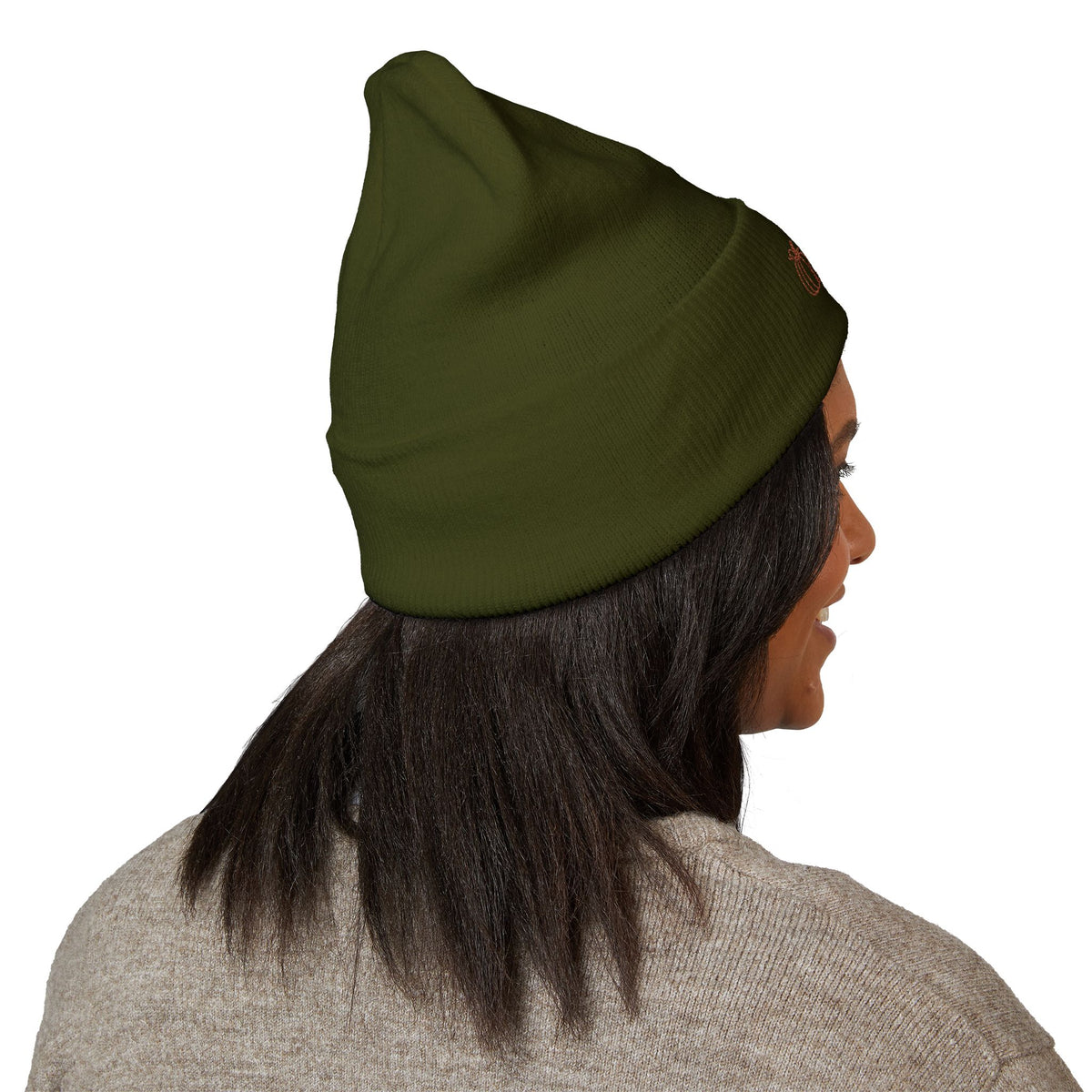 Embroidered Pumpkin Cuffed Beanie — Fall Autumn Knit Hat