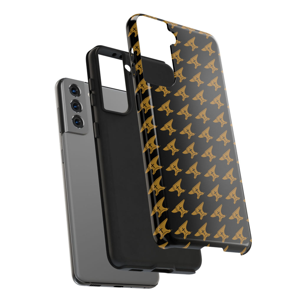 Gold Anvil Pattern Tough Phone Case — Durable Black & Metallic Repeat Design
