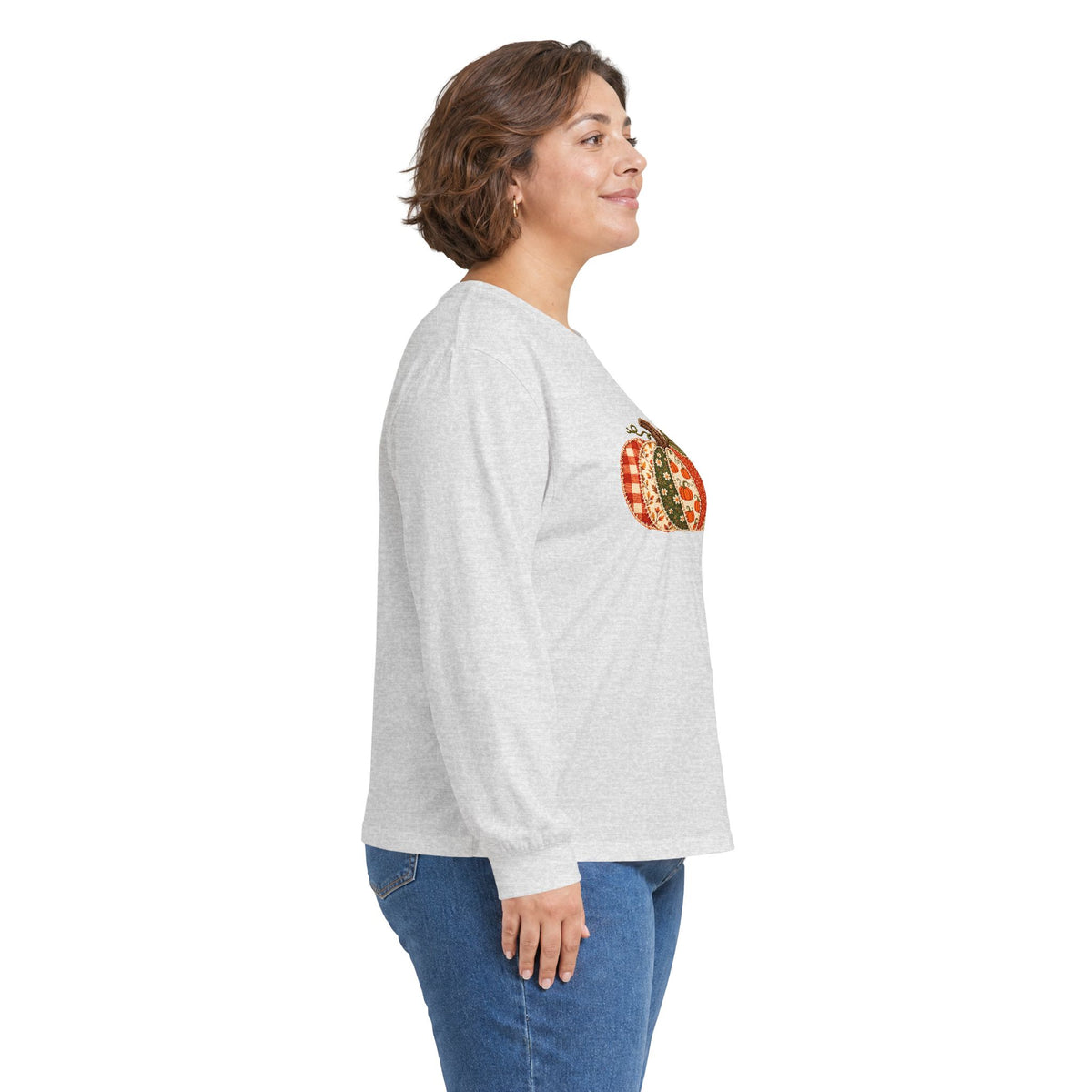 Autumn Patchwork Pumpkin Long Sleeve Tee