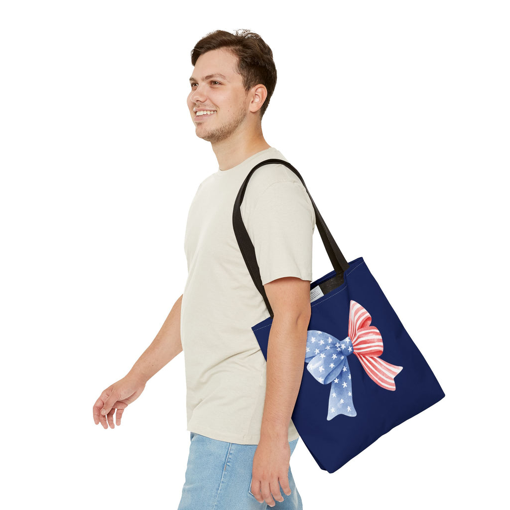 Patriotic Bow Tote Bag — American Flag Red White Blue Ribbon Tote
