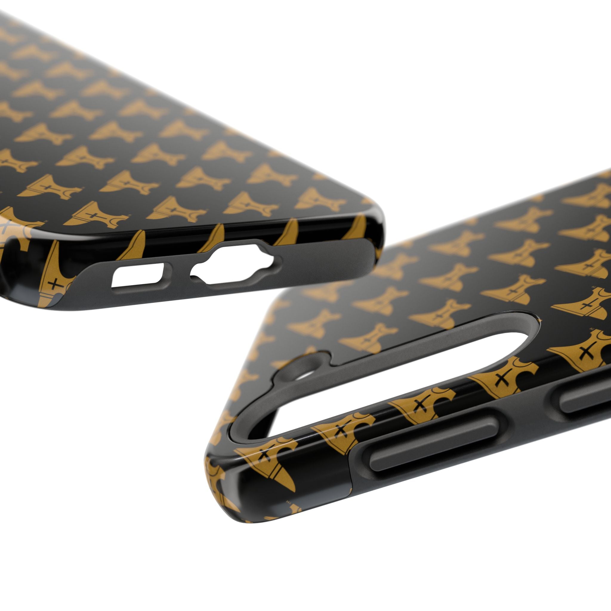 Gold Anvil Pattern Tough Phone Case — Durable Black & Metallic Repeat Design