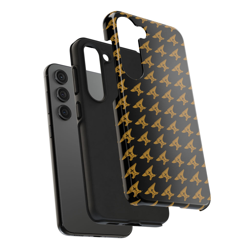 Gold Anvil Pattern Tough Phone Case — Durable Black & Metallic Repeat Design