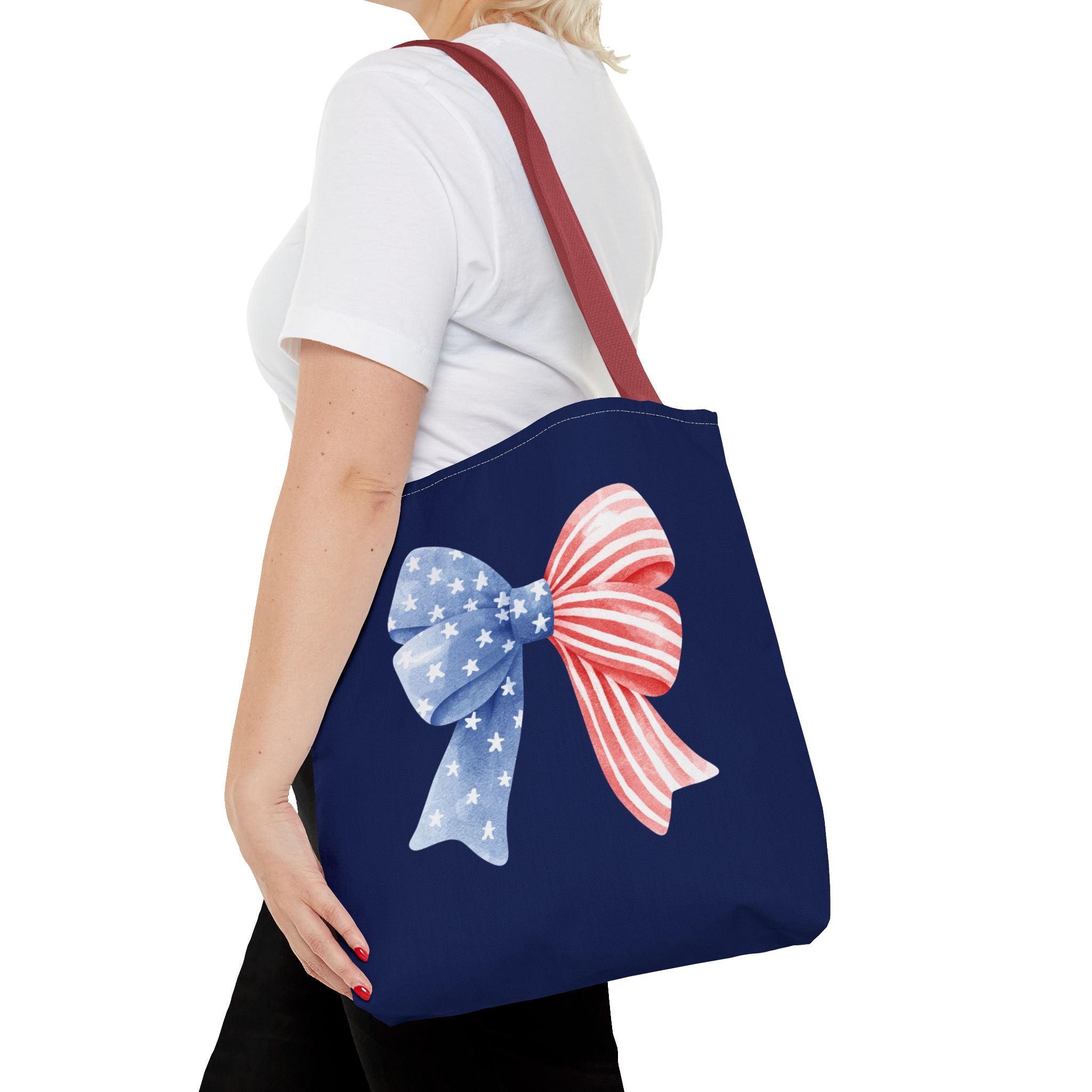 Patriotic Bow Tote Bag — American Flag Red White Blue Ribbon Tote